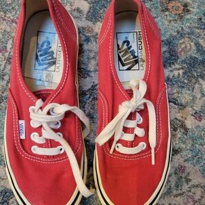 Vans Red Canvas Shoes with White Laces, Unisex